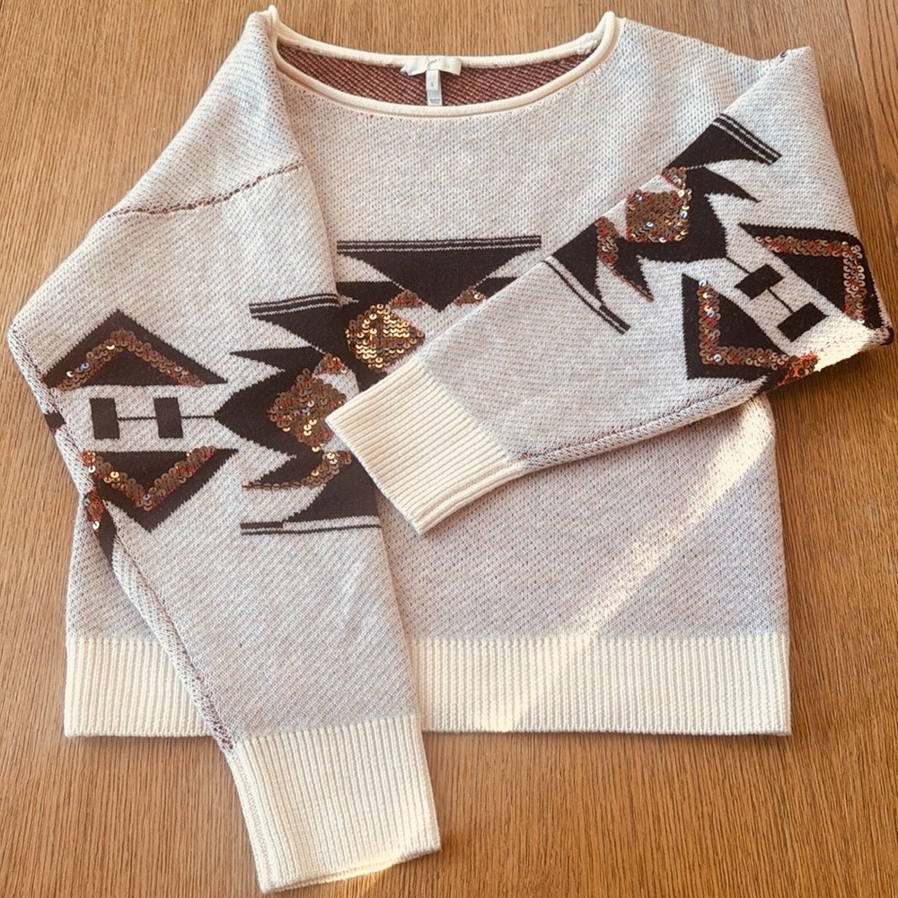 Joie Southwest Print Size S Cashmere Blend Sweater with Sequins